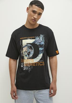 Mens Plus Size Nasa Sleeve Print License T-Shirt - Black