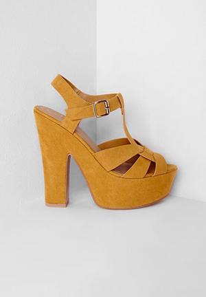 mustard platform heels