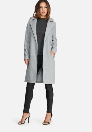 Belted tailored faux wool coat