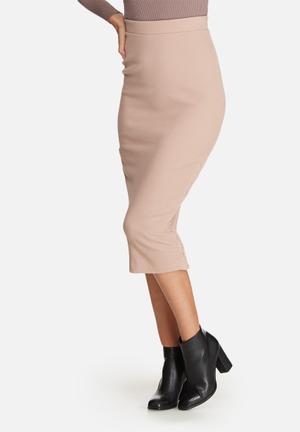Double popper ribbed midi skirt