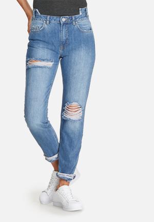 Riot cut out front waistband jeans
