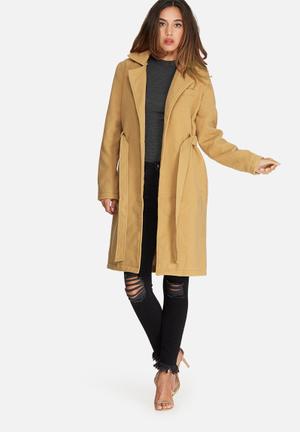 Belted tailored faux wool coat