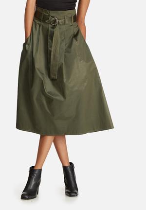 Belted high waisted midi skirt