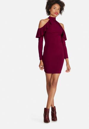 Cold shoulder frill bodycon dress