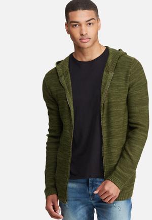 Long zip through knit hoodie
