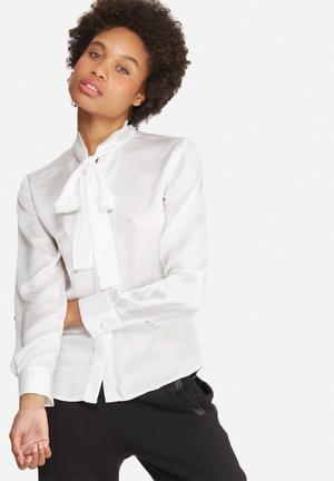 Satin kitty bow blouse