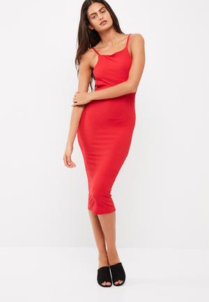 Square neck ribbed open back midi dress