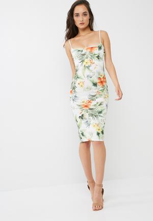 Tropical strappy printed midi dress