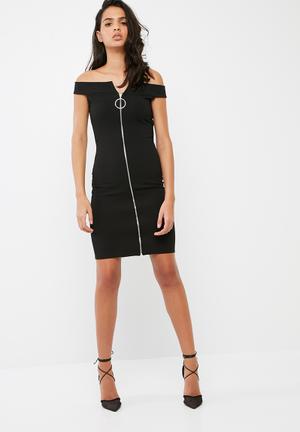 Bardot zip front ring pull dress
