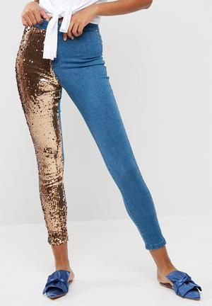 Vice high waisted rose gold sequins panel skinny
