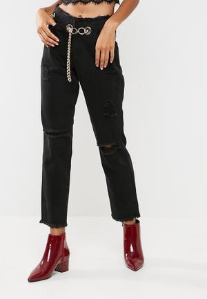 Wrath chain belted straight leg jeans