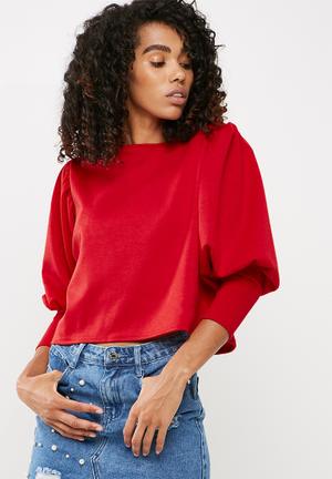 Puffball sleeve round neck blouse