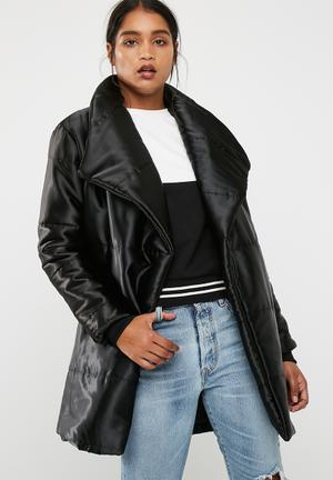 Mid length belted padded jacket 