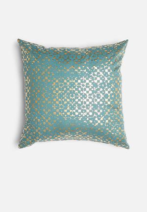 Textured printed cushion cover - turquoise