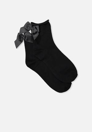 Back bow socks - black