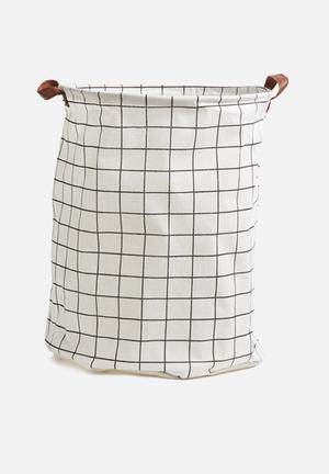 Grid basket pleather handle - white