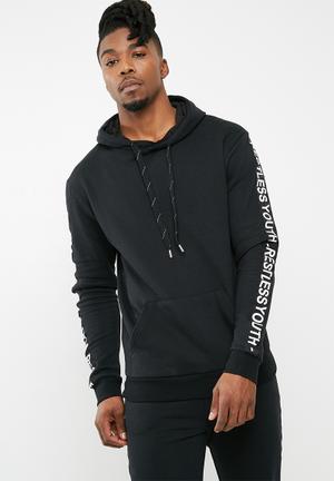 Oversized tape hoodie - black