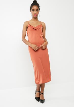 Cowl neck slip dress - orange