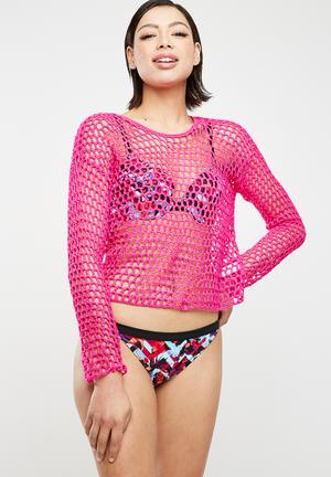 Open stitch crochet knitted jumper - pink 