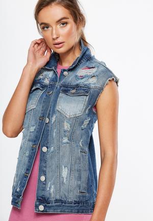 Boyfriend trucker denim vest - blue 