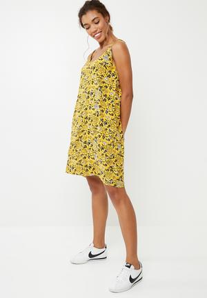 Magic viscose strap short dress - yellow 
