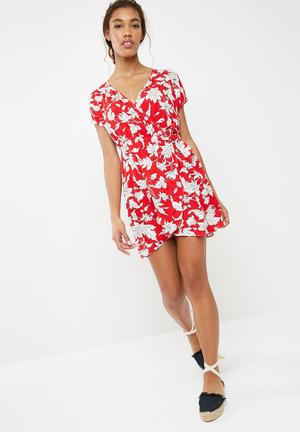 Daniella short sleeve wrap dress - multi