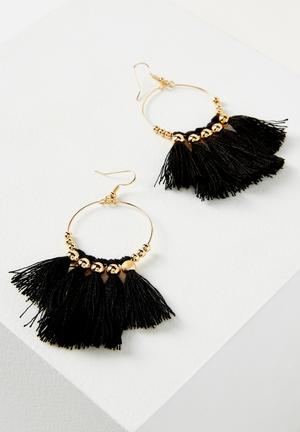 Cleo tassel earring - black & gold 