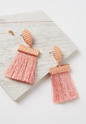 Beaded curtain earring - pink & rose gold 