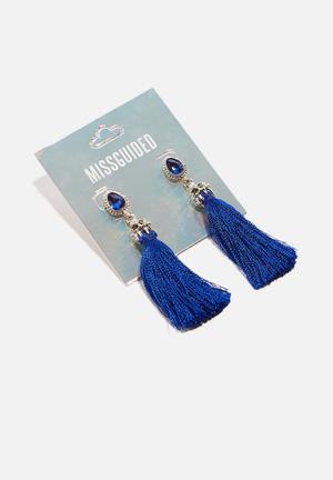 Diamante tassel earrings - blue 