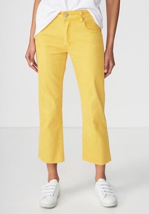 Mid rise straight crop stretch jean - yellow