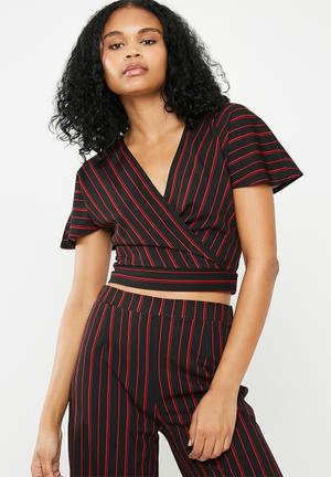 Knit wrap top - black & red 