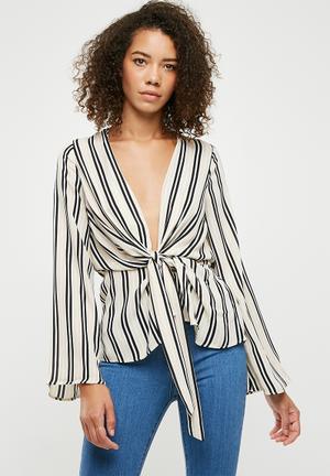 Stripe drape front plunge blouse - multi 