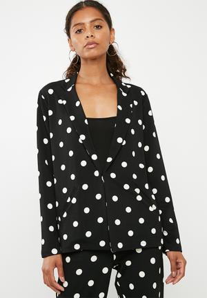 Spotted knit blazer - black & white 