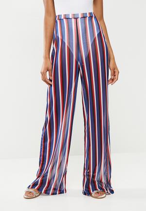 Mesh stripe wide leg trouser - multi 