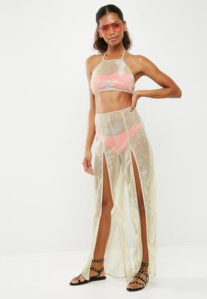 Halter split leg top and pant set - gold