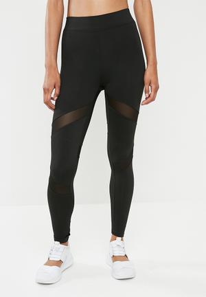 Active mesh panel gym leggings - black