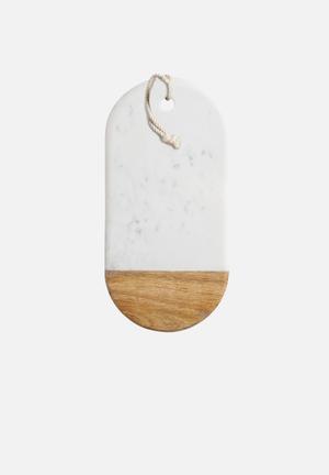 Mango wood and marble serving board - rectangular