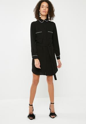 Shirt dress with contrasting tipping - black with white
