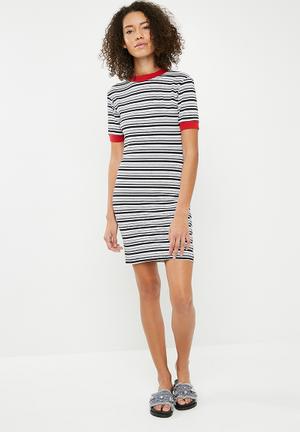Ringer tee dress  stripe - black & white