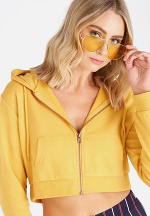 Cropped zip through hoodie - mustard 
