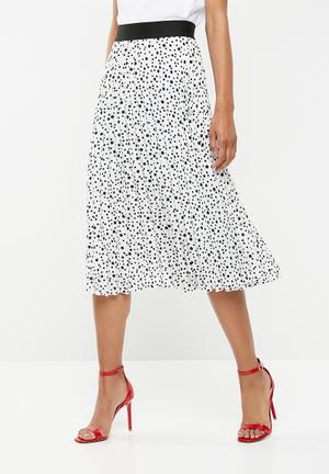 Pleated midi skirt - white & black 