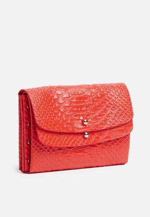 Multi layer faux leather waist bag - coral