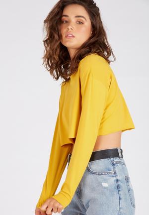 Long sleeve super crop cuff  tee - mustard 