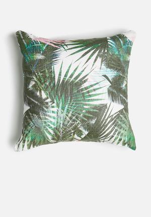Tropical cushion cover - green & pink