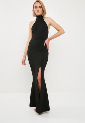 High neck maxi dress - black