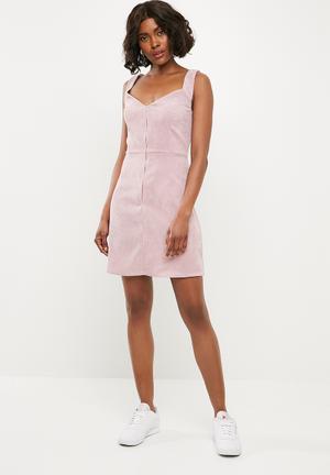 Corduroy zip front mini dress - pink