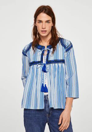 Striped Embroidery Blouse Blue