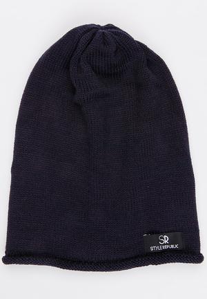 Long Raw Edge Beanie Navy