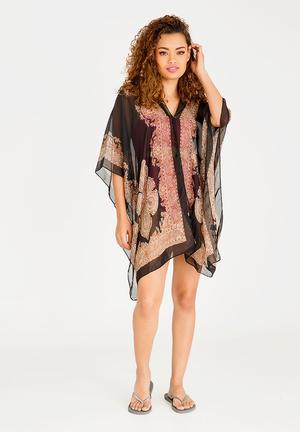 Border Print Kaftan Black