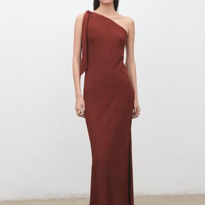 alex petite formal dresses Petite A-Line Dress with 3/4 Sleeves and Cascade Detail Front Slit